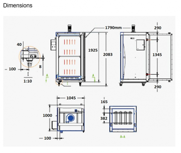 4 wheel electric oven dimensions